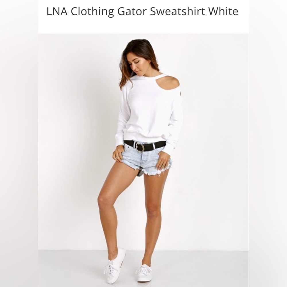 Planet Blue LNA Clothing Gator Cweatshirt, White, Long Sleeves, Cutouts, Sz S - Picture 3 of 11
